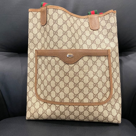 Vintage Gucci Supreme Sherry Line Tote – GG Monogram Canvas, Classic Web Stripe - Picture 14 of 16